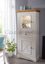 Vitrinenschrank klein FLAIR 79x177x42cm Kiefer massiv Landhaus weiß eichefarben