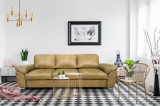 3-er Sofa Oxford aus Naturleder Leder Couch Ledersofa Rindsleder Granada Olive