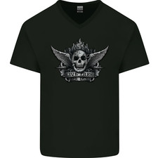 Skull Live Free or Die Herren V-Ausschnitt Baumwolle T-Shirt