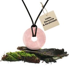 Rosenquarz Edelstein Anhänger | Kristall Kette mit Donut Anhänger