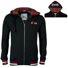 Lonsdale LANCASTER Black Zip Jacket Hoodie Sweatshirt Tartan Hood Regular Fit