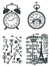 Schablone A4 Vintage Uhren Schlüssel, zum Auftragen von Farbe Heike Schäfer