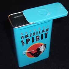 American Spirit Metall Zigarettendosen BLAU mit ROTEM Emblem unbenutzt