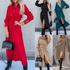 Damen Knopf Hemdkleid