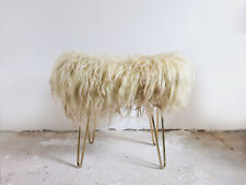 HOCKER STUHL HAIRPIN FLOKATI TIBET LAMM FELL MESSING MID CENTURY MODERN VNT 1950