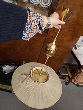 Deckenpendellampe 50er JAHRE MESSING Stoff Zugpendel 50cm DURCHMESSER Esszimmer