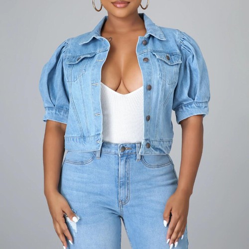 Damen kurzarm puffärmel - kurzarm, denim