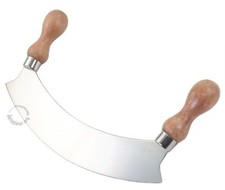 WIEGEMESSER 27 cm HOLZGRIFFE EDELSTAHL Kräutermesser Pizzaschneider Pizzamesser