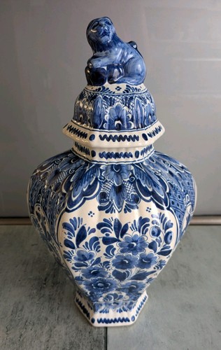 Vintage oud delft deckelvase - oud,