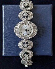 Damen Weißgold Armbanduhr mit Brillanten und Sicherheitsschloss - alt -