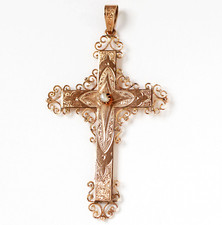 Antiker Kreuz Anhänger 560 Gold Rotgold Perle 2,3g Russland 1840/1860 Handarbeit