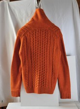 dicker Pullover Wolle Zopfstrick Pullover Gr.L orange Herren Norweger Winter