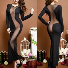 Kleid Mesh Party Sexy Abend Durchsichtig Lang Langarm Rundhalsausschnitt