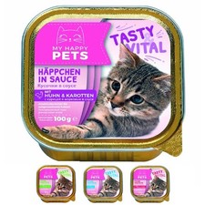 MY HAPPY PETS Katzenfutter feine Pastete & Häppchen in Soße 4 Sorten 64 x 100g