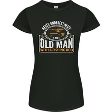 Ein Alter Mann Mit Einer Angelrute Angler Damen Petite Schnitt T-Shirt