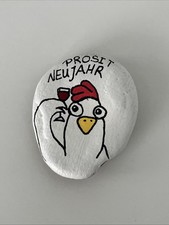 Handbemalter Naturstein Weihnachten Nikolaus Geschenk Rar Silvester Huhn