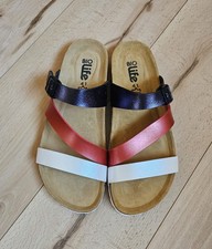 Damen Bio Sandalen Pantoletten * von BioLife * Größe 41 * dunkelblau-rot-weiß