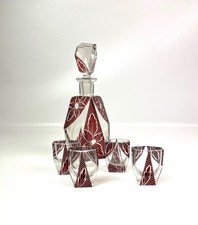 Atemberaubende Art Deco Kubistische Emaille Wodka Schnaps Karaffe & Gläser Set Karl Palda