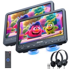 2X10,5" Auto 2 Bildschirm Tragbarer DVD Player 1080P Monitor USB AKKU Kopfhörer