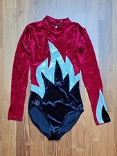 TT-Gymnastics Turnanzug, rot-schwarz-silber, Samt, Größe 164