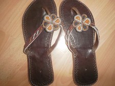 Afrika Sandalen afrikanische Perlenstickerei   auf Leder Tribal-Art Größe 40