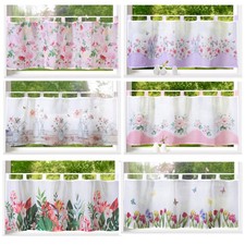 heimtexland ® Scheibengardine Blumen Rosen Palme Bad Gardine Fensterdeko Typ789