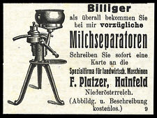 Alte Werbung Reklame 1921 Milchseparatoren F. Platzer Hainfeld Niederösterreich
