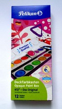 PELIKAN Malkasten Deckfarbkasten K12 violett 12 Farben + Deckweiß