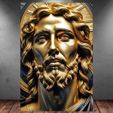 LEINWAND BILD ER XXL ABSTRAKT JESUS CHRISTUS GESICHT SCHWARZ GOLD WAND POSTER