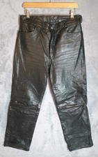Schwarze Echtleder Hose Herren W32 L28 Vintage Rock Biker Festival » 