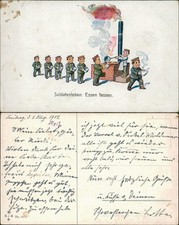 Humor - Soldatenleben: Essen fassen - Soldaten stehen Essensausgabe an 1917