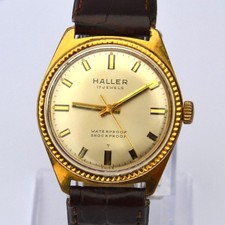 Vintage Haller 17 Jewels Swiss made Herren Armbanduhr, vergoldet, Handaufzug,Box