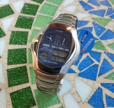 Vintage LCD Digitaluhr Citizen Ana Digi Temp 8988 Nos blaues Zifferblatt