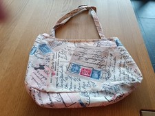 Handtasche Stoff Postkarten design 30 x 20 x 10cm, Neuwertig