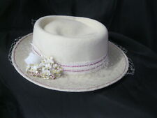 Damen Hut Favorite cremefarben mit Schleier Netz Blüben 80er Jahre echt Vintage