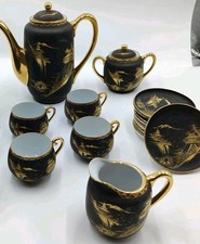 Teeservice Japanisches Kutani Teeservice – Schwarz-Gold, handbemalt, 20. Jh. TOP