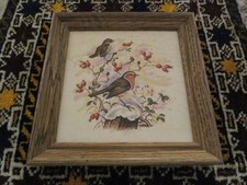 Fliesen Bild -bemalte Kachel - gerahmt  Rotkehlchen - Zaunkönig ? Monogramm AR