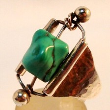 Toller Howlith Ring 835 Silber old silver Ring Design Modernist / BJ 064