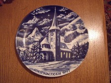 Weihnachtsteller Kirche Zermatt Matterhorn Bavaria Porzellan, Echt Kobalt,1997