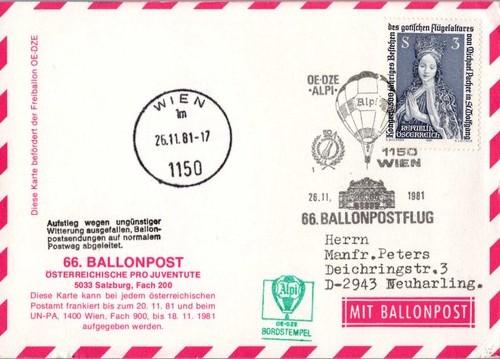 österreich ballonpost beleg - Österreich,,