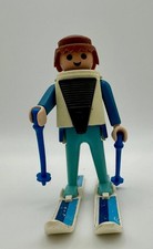 Vintage Playmobil Skifahrer Figur - Rot Haar, Blau Outfit (1974)
