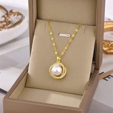 Perlen Kette Damen Frauen Gold Halskette Edelstahl Titanstahl 18k Gold vergoldet