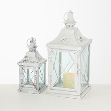 Windlicht Laterne 2er Set Indoor Metall weiß ca. 40 hoch