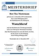 Meisterbrief Meistertitel Meisterurkunde Meisterdiplom Urkunde Diplom - UK-10628