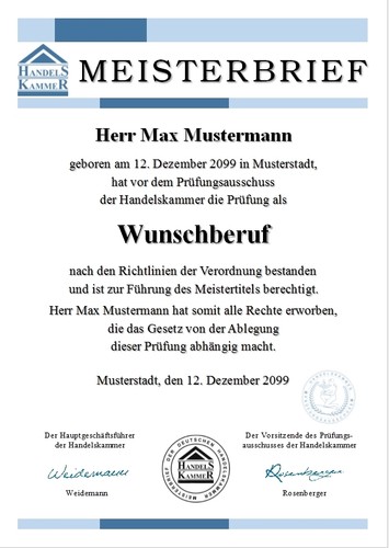 Meisterbrief meistertitel - meisterbrief,