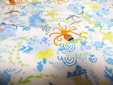 Flanell maritim  Wellen   Krake  Delphin   160x110 cm  Baumwolle  Neu RESTSTÜCK