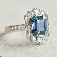 2.10Ct Simulierte Aquamarin Vintage Kunst Deko Hochzeit Ring 14K Gold Versilbert