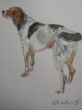 Tusche Aquarell Gemälde Hund