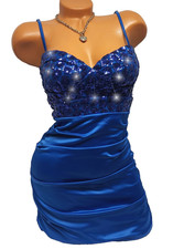 Partykleid Glitzer Pailletten Satin Abendkleid Etuikleid Cocktailkleid Blau34 36