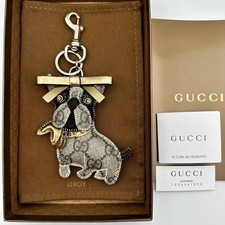 GUCCI Guccioli Taschenanhänger Schlüsselanhänger Leroy Bulldogge Hund GG Brau...